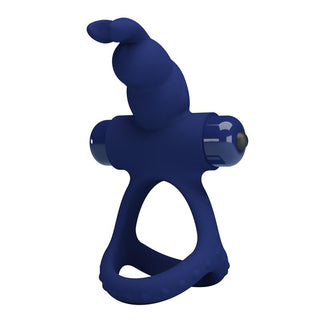 Kaninformad cockring med vibration, dubbla ringar för penis och pung samt en texturerad, vriden topp - perfekt sexleksak för par.