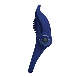 Mörkblå penisring i silikon med abstrakt form, strukturerad yta och en rund upphöjd del för stimulering.