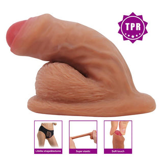 Realistisk dildo i naturfärgad TPR med ådrig textur, mjuk yta och vattentät design.