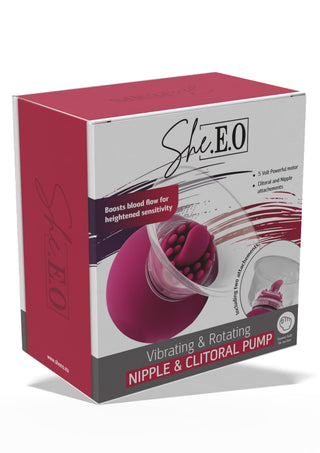 SHE.E.O Tung klitorisvibrator i rosa silikon med böjd design och slät yta, utformad för extern stimulering.