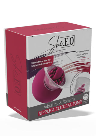 SHE.E.O Tung klitorisvibrator i rosa silikon med böjd design och slät yta, utformad för extern stimulering.