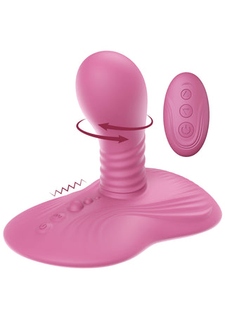 Rosa silikonvibrator med räfflad skaft, klitorisstimulator och trådlös fjärrkontroll.