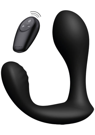 Böjd svart prostatavibrator i silikon med trådlös fjärrkontroll.