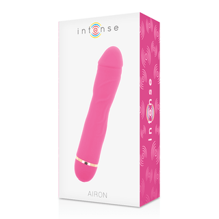 Intense Airon Vibrator, tillverkad av slät medicinsk silikon, erbjuder flera vibrationslägen för en personlig upplevelse och kommer i rosa märkesförpackning.