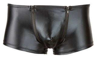 Herrboxers med Dubbel Dragkedja är svarta boxershorts i läderimitation med wetlook-material och två snygga blixtlås framtill.