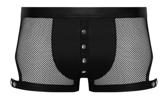 Herrboxer i svart mesh med en stilren look, kännetecknas av enfärgad midja, knapplista och enfärgad front.