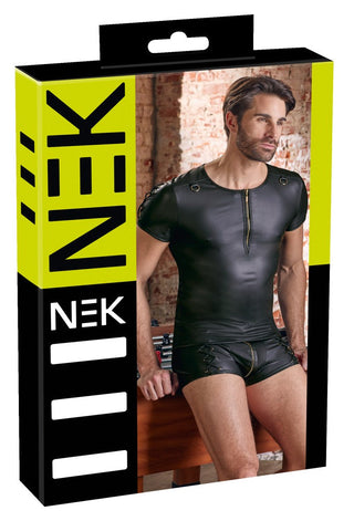 NEK Herr Wetlook Skjorta svart kortärmad sparkdräkt med blank finish, visas på förpackning.