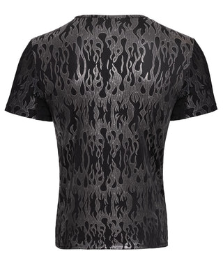 Svenjoyment Metallic Shirt är en svart, kroppsnära t-shirt med en metallisk silverfärgad flammdesign på baksidan, mot en vit bakgrund.