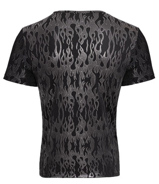 Svenjoyment Metallic Shirt är en svart, kroppsnära t-shirt med en metallisk silverfärgad flammdesign på baksidan, mot en vit bakgrund.
