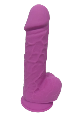 Termo-Reaktiv Realistisk Dildo Lila med realistisk struktur och sugkopp visas mot en enkel vit bakgrund.