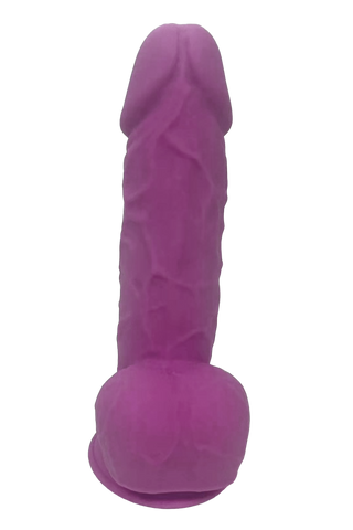 Termo-Reaktiv Realistisk Dildo Lila i silikon med ådror och sugkopp, visad mot en neutral vit bakgrund.