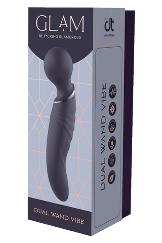 Glam Dual Wand Vibe, en silikonvibrator med eleganta geometriska designaccenter, har raffinerad förpackning.