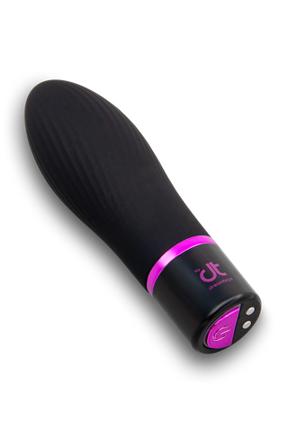 Sex Room Vibe Kit består av en svart och lila vibrator med en strömbrytare och logotyp på handtaget, som visas på en vit bakgrund som en del av detta premiumset.