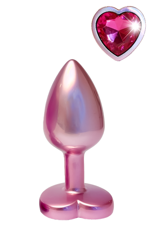 Pearl Pink Buttplugg Small, med en hjärtformad bas med en gnistrande rosa ädelsten, ger en romantisk touch till din samling.
