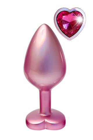 Pearl Pink Buttplugg Medium är tillverkad av aluminium med en hjärtformad bas och en rosa pärla i en hjärtinfattning för ett lekfullt och elegant utseende.