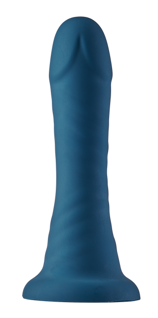 Blå silikondildo med sugkopp och utvidgad bas.