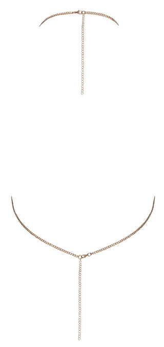 Guldig Kedjetopp Med Strass är ett tunt guldtonat chokerhalsband med droppkedjedetalj i mitten och justerbart spänne.