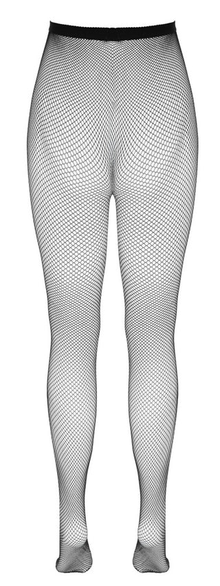 Svarta fisknätsstrumpbyxor med elastisk midja, täckta tår, tillverkade av nylon; en storlek.