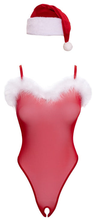X-Mas String Set har en röd kropp med vit pälskant och en tomteluva, båda på en vit bakgrund.