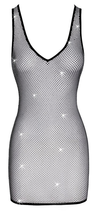 Rhinestone Mesh Mini Dress från Cottelli PARTY är en ärmlös, V-ringad, figurnära miniklänning med glittrande strass överallt - ett bländande val för alla utekvällar.