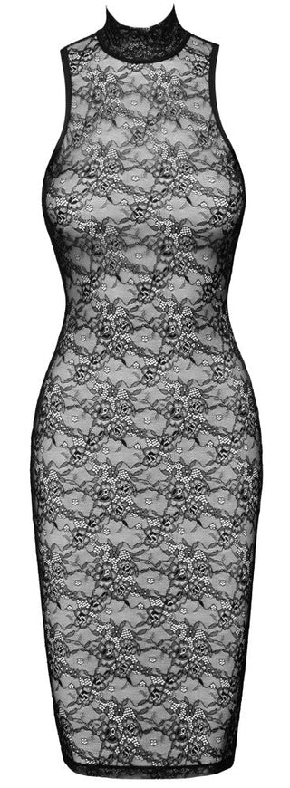 Svart, ärmlös, knälång spetsklänning med hög halsringning och utskärning i ryggen, från Cottelli Lingerie.