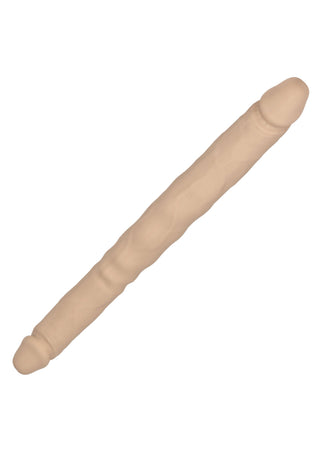 Beige, 30,5 cm lång flexibel dildo med två ändar och avsmalnande, rundade spetsar.
