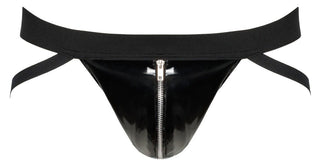 Lack Jock Kalsong är en svart PVC-jockstrap med ett elastiskt midjeband, med en framträdande dragkedja fram och snygga sidoband. Dess glänsande finish påminner om lackeffektens smidighet och säkerställer en åtsittande passform.