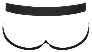 Lack Jock Kalsong är en svart minimalistisk ögonmask gjord av polyester, med eleganta konturer för komfort och ett brett elastiskt band, mot en vit bakgrund.