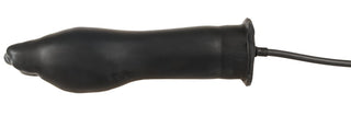 Svart uppblåsbar dildo i latex med en uppblåsningsslang vid basen.
