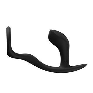 Svart analplugg i silikon med en böjd, ergonomisk form och två armar, utformad för stimulering av prostatan.