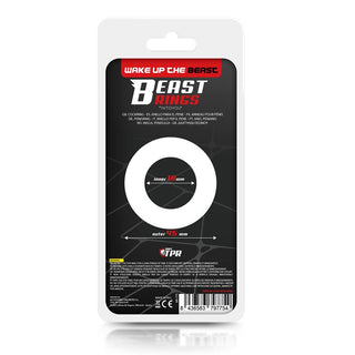 Beast Flexibel Cockring har en elegant, cirkulär design för att förbättra prestandan. Med det djärva meddelandet "Wake Up the Beast" har den specifikationer som "Inner 18 mm" och "Outer 45 mm." Tillverkad av TPR, denna penisring lovar förbättrad erektion med detaljerad information i finstilt.