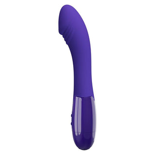 Pretty Love Youth Vibe är en lila, böjd personlig massageapparat med släta och räfflade texturer, transparent handtag och 30 vibrationsfunktioner för förbättrad G-punktsstimulering.