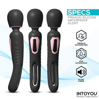 Tre Intoyou Lexy-vibratorer med tungformad design i svart och rosa silikon, med en strömlinjeformad form.