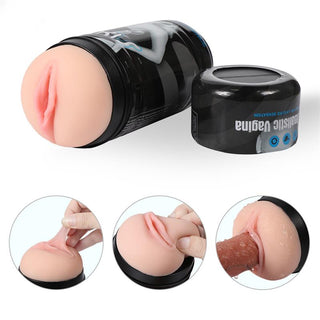 En närbild av SHEQU Classic Vaginamasturbator framhäver dess realistiska känsla och detaljerade struktur för en autentisk upplevelse.