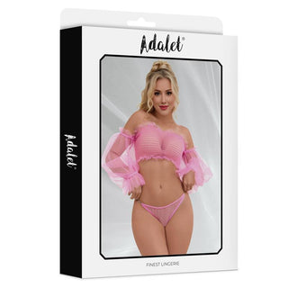 Tvådelat set i bubblegumrosa med axelbar design och genomskinliga ärmar, tillverkat i lätt tyg.