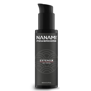 En svart flaska Nanami Extend X Powercore Cream med pumpdispenser, 100 ml - en intimkräm för män som ger ökad känslighet.