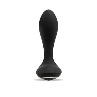 Svart silikonmassager för prostata med rundad spets och utvidgad bas, utformad för elektrostimulering.