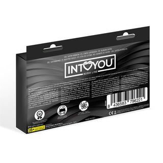 Svart och grå INTOYOU BDSM Line-boxförpackning med produktinformation, streckkod och varningsetiketter - perfekt för Satin Bondage Ribbon-lek eller för att uppleva den silkeslena känslan hos satintillbehör.