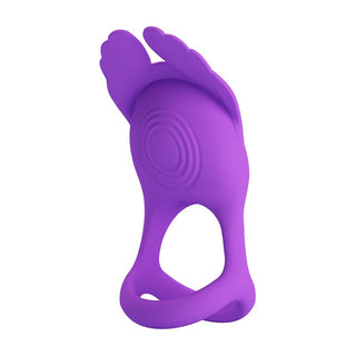 Silas Vibrerande Penisring är en lila silikonring med vingliknande texturer och cirkulära mönster. Dess moderna design har dubbla ringar för en säker passform, erbjuder 7 vibrationslägen och är USB-uppladdningsbar för bekvämlighet.