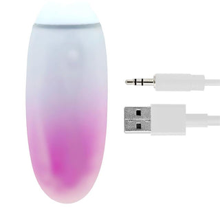 IntoYou Vibratorägg är en elegant, kapselformad enhet med en vit och rosa gradientdesign, med vattentät-konstruktion och inkluderar USB- och ljudjackkablar.