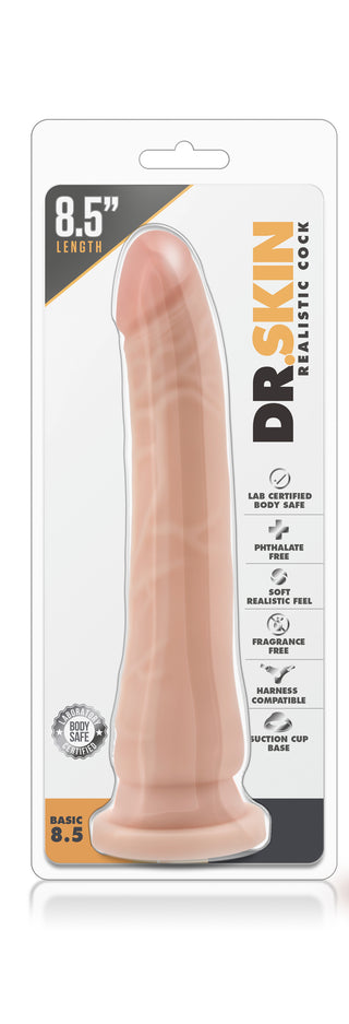 Dr. Skin Dildo Beige 21 cm är en realistisk dildo med en sugkoppbas, perfekt för strap-on-kompatibel njutning.