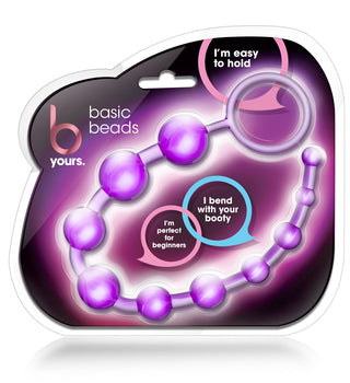 B-Yours Basic Beads presenteras i förpackningar med textbubblor som betonar deras flexibla design och säkra användningsegenskaper, vilket gör dem idealiska för nybörjare.