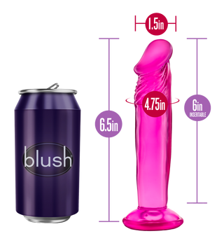 Rosa silikondildo med sugproppsbas, ca 16 cm lång, med realistisk design och mjuk konsistens.