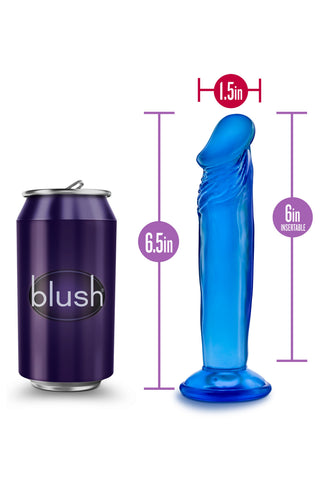 Blå dildo av kroppssäker PVC, 6 tum lång och 1,5 tum bred, med sugkoppbas.