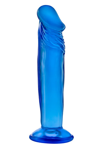 Sexleksak i rosa PVC, 6 tum lång med realistisk design, står upprätt mot en vit bakgrund.