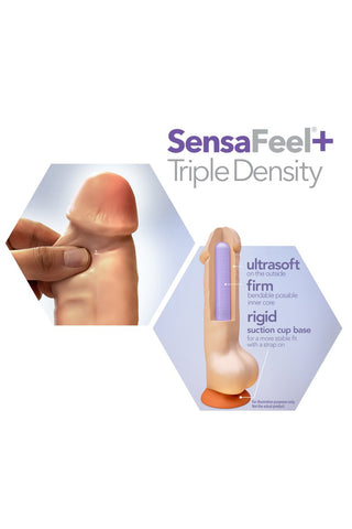 Ett diagram över Dr.Skin 14cm Dildo som visar upp dess ultramjuka exteriör och fasta, ställbara inre kärna med sugbas, som framhäver dess trippeldensitetsteknik.
