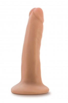 Dr.Skin 14 cm Dildo, med Triple Density Engineering och en realistisk beige silikondesign, visas upprätt på en vit bakgrund.