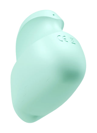 Mintgrön fingervibrator i silikon, vattentät och CE-märkt, med en smidig, ergonomisk design.
