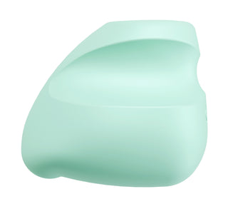 Fingervibrator i ljusgrön silikon med en slät, abstrakt design, mot en vit bakgrund.