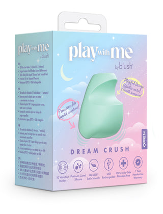 Blush Dream Crush Fingervibrator i pastellfärger som visas i asken, med slätt silikonmaterial och böjd ergonomisk design.